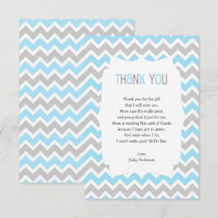 Blue Grey Baby shower dank u notitie gedicht Kaart