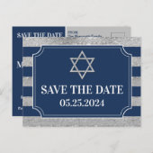 Blue, Grey Bar Mitzvah Enregistrer la date Carte p (Devant / Derrière)