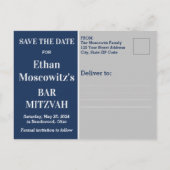 Blue, Grey Bar Mitzvah Enregistrer la date Carte p (Dos)