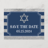 Blue, Grey Bar Mitzvah Enregistrer la date Carte p (Devant)