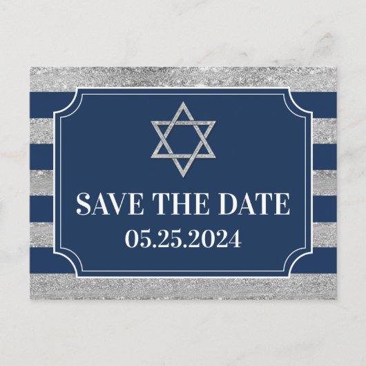 Blue, Grey Bar Mitzvah Enregistrer la date Carte p (Devant)