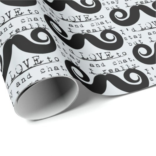 Blue Grey Black Funny Humor I Mustache Cadeaupapier (Rol Hoek)