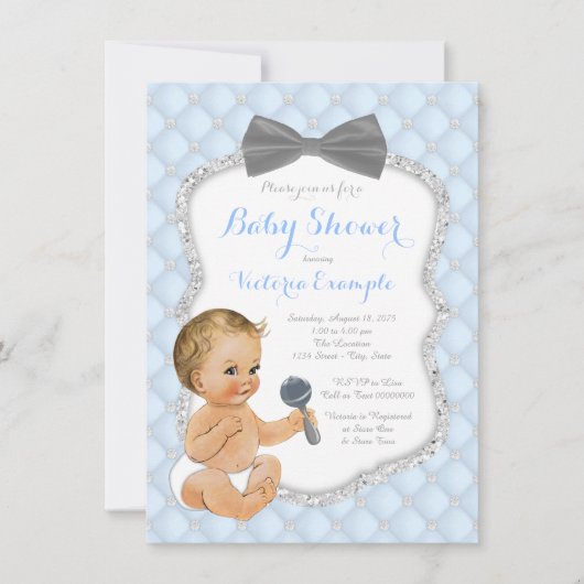 Blue Grey Bow Stropdas Boy Baby shower Kaart (Voorkant)