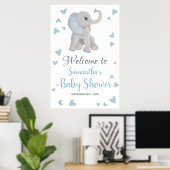 Blue Grey Boy Elephant Baby shower Affiche de bien (Bureau à domicile)