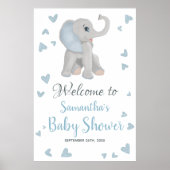 Blue Grey Boy Elephant Baby shower Affiche de bien (Devant)