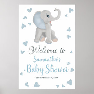 Blue Grey Boy Elephant Baby shower Affiche de bien