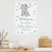 Blue Grey Boy Elephant Baby shower Welcome Sign Poster (Keuken)