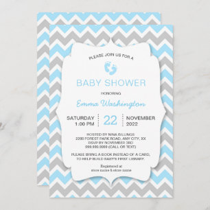 Blue Grey Chevron Baby shower uitnodiging