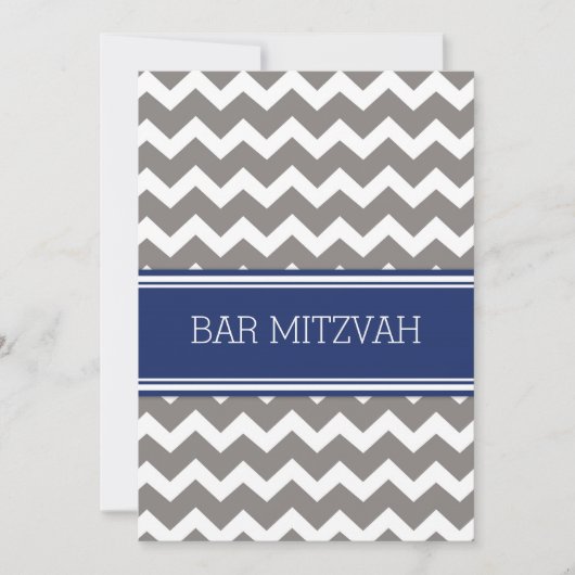 Blue Grey Chevron Bar Mitzvah Invitations