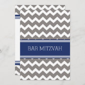 Blue Grey Chevron Bar Mitzvah Invitations (Devant / Derrière)