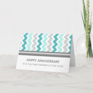 Blue Grey Chevron Medewerker Jubileum Kaart