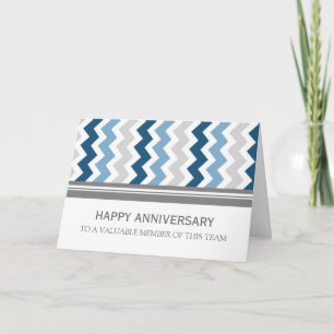 Blue Grey Chevron Medewerker Jubileum Kaart