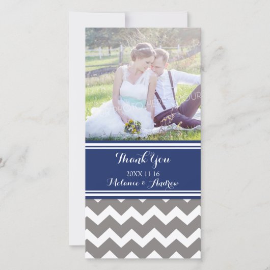 Blue Grey Chevron Merci Cartes photos Mariages (Devant)
