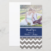 Blue Grey Chevron Merci Cartes photos Mariages (Devant / Derrière)