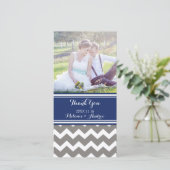Blue Grey Chevron Merci Cartes photos Mariages (Debout devant)