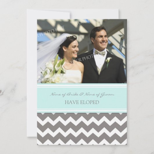 Blue Grey Chevron Photo Elopement Faire-part (Devant)