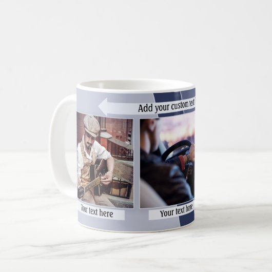 Blue Grey Conception géométrique Photo Mug (Devant gauche)