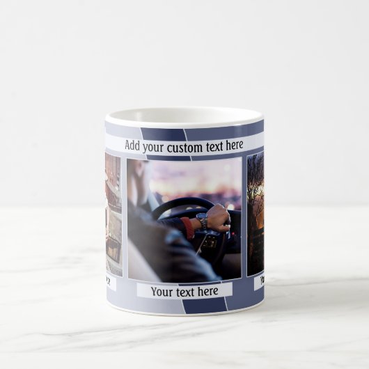 Blue Grey Conception géométrique Photo Mug (Centre)