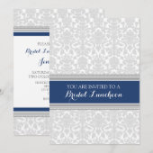 Blue Grey Damask Bridal Lunch Invitation Cards Kaart (Voorkant / Achterkant)