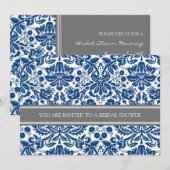 Blue Grey Damask Bridal Shower Invitation Kaart (Voorkant / Achterkant)