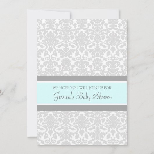 Blue Grey Damask Custom Baby Shower Invitaties Kaart (Voorkant)