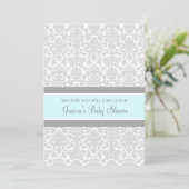 Blue Grey Damask Custom Baby Shower Invitaties Kaart (Staand voorkant)