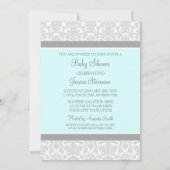 Blue Grey Damask Custom Baby Shower Invitaties Kaart (Achterkant)