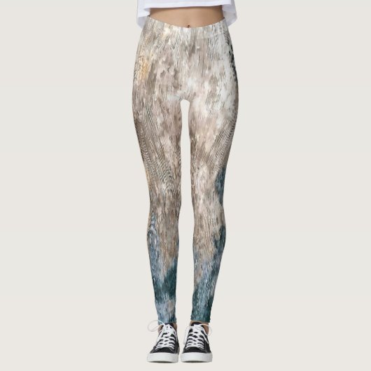 Blue Grey Decorative Abstract Artwork Leggings (Voorkant)