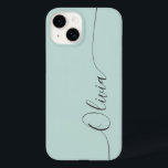 Blue Grey Élégant Calligraphie Nom du script Coque<br><div class="desc">Blue Grey Elegant Calligraphy Script Personnalisé Nom iPhone 14 Smart Phone Boîtes dispose d'un design moderne et tendance simple et élégant avec votre nom personnalisé dans élégante calligraphie manuscrite typographie de script sur un arrière - plan bleu opal. Conçu par ©Evco Studio www.zazzle.com/store/evcostudio</div>