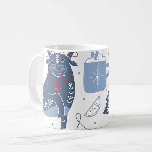 Blue Grey éléments de Noël Motif Mug (Devant gauche)