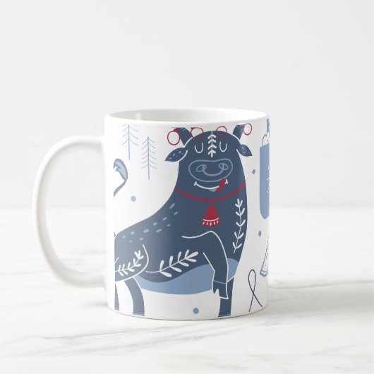 Blue Grey éléments de Noël Motif Mug (Gauche)