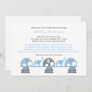 Blue Grey Elephant Baby Shower Invitations Kaart