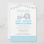 Blue Grey Elephant Baby Shower Invitations pour ga (Devant)