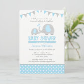 Blue Grey Elephant Baby Shower Invitations pour ga (Debout devant)