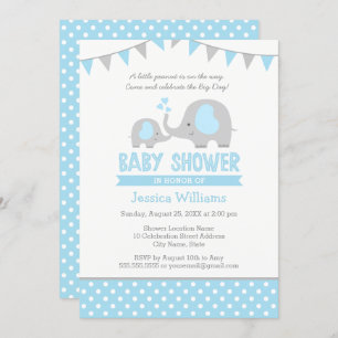 Blue Grey Elephant Baby Shower Invitations pour ga