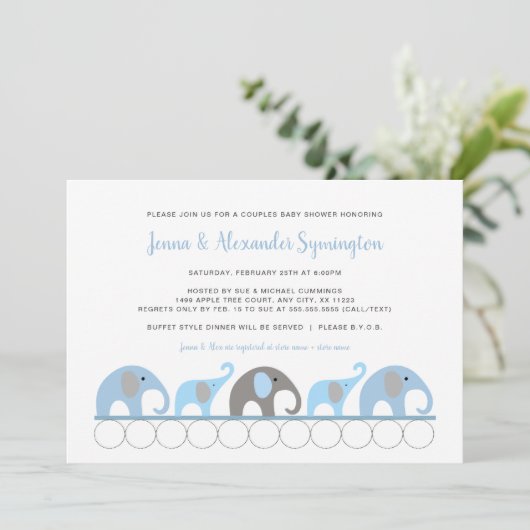 Blue Grey Elephant Boy baby shower Kaart (Staand voorkant)