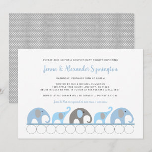 Blue Grey Elephant Boy baby shower Kaart