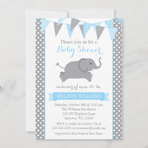 Blue Grey Elephant Polka Dot Bunting Baby shower Kaart