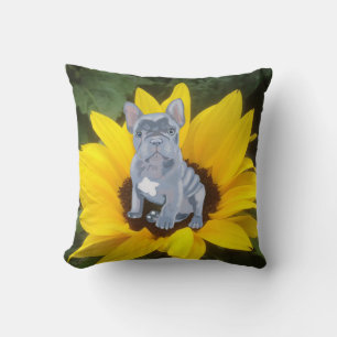 Blue Grey French Bulldog Puppy and Sunflower Kussen