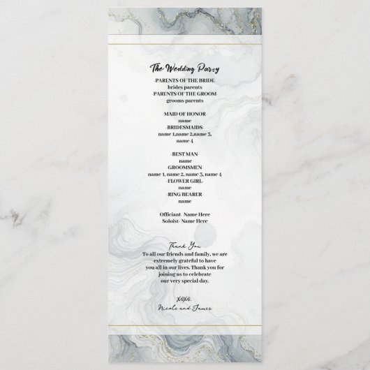 Blue Grey Gold Beach Waterverf huwelijksprogramma Programma (Achterkant)
