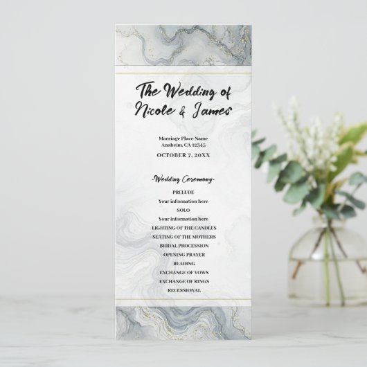 Blue Grey Gold Beach Waterverf huwelijksprogramma Programma (Staand voorkant)