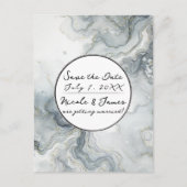 Blue Grey & Gold Beachy Waterverf Beach Datum opsl Aankondigingskaart (Voorkant)