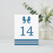 Blue Grey Nautical Seahorse Table Briefkaart (Staand voorkant)