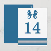 Blue Grey Nautical Seahorse Table Briefkaart (Voorkant / Achterkant)
