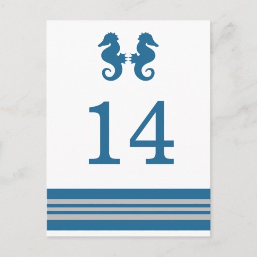 Blue Grey Nautical Seahorse Table Briefkaart (Voorkant)