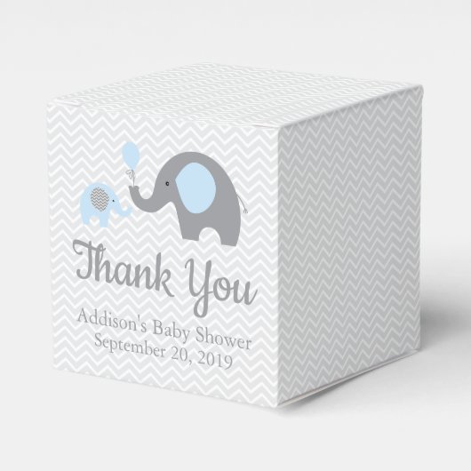 Blue Grey Olifant Theme Baby shower Favor Box Bedankdoosjes (Voorkant Zijde)