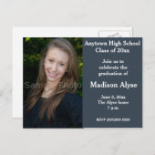 Blue Grey Photo Afstuderen Invitation Briefkaart (Voorkant / Achterkant)