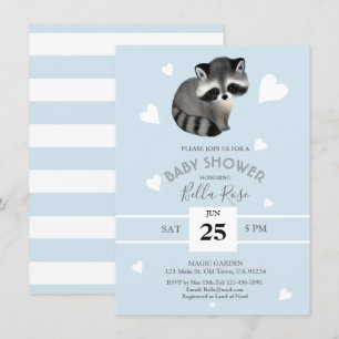 Blue Grey Raccoon Baby Shower-uitvindingen Kaart