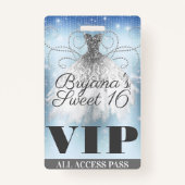 Blue Grey Silver Sparkle Dress Sweet 16 VIP Pass Badge (Voorkant)