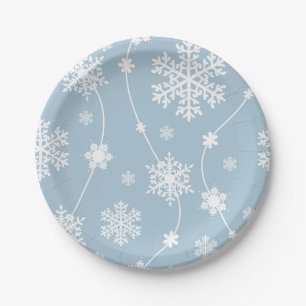 Blue Grey Snowflakes Winter Wonderland Holiday Papieren Bordje